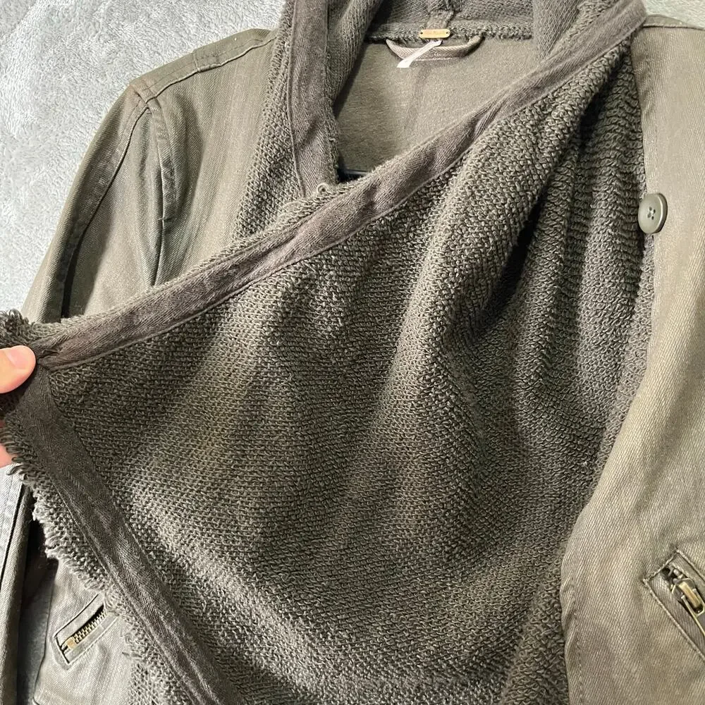 Free People Draped Scarf Collar Faux Leather Jacket Boho Grunge Biker 2‎ Green